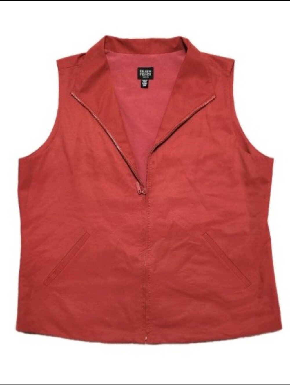 Eileen Fisher Coral Zip Front Vest Women's Petite Medium Lightweight Athleisure